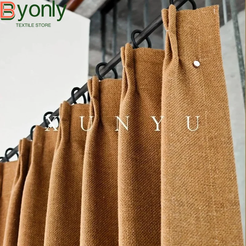 Wool Blended Thickened Cotton Linen Retro Blackout Sound Insulation Curtains for Living Room Bedroom French Window Customized