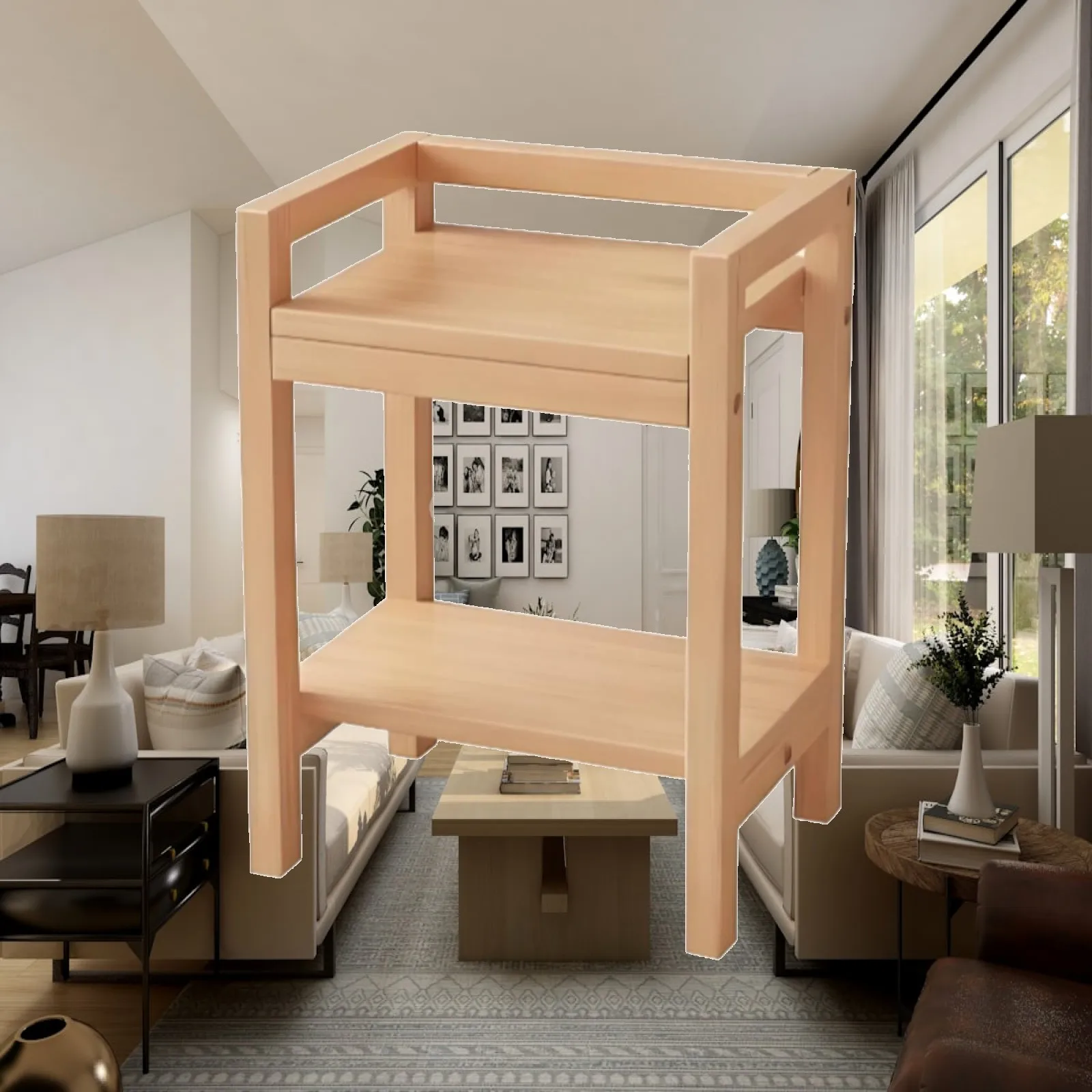Solid Wood Tea Cabinet Walnut Finish Storage Shelf Easy Assemble Side Table for Living Room Setup