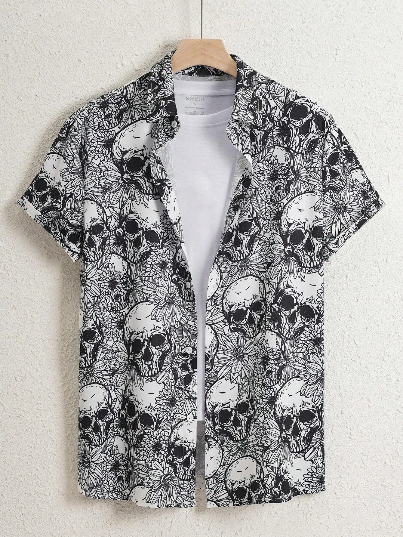 Men Women Skull Pattern Print Shirts Casual Design Short Sleeve Fashion Button Tops