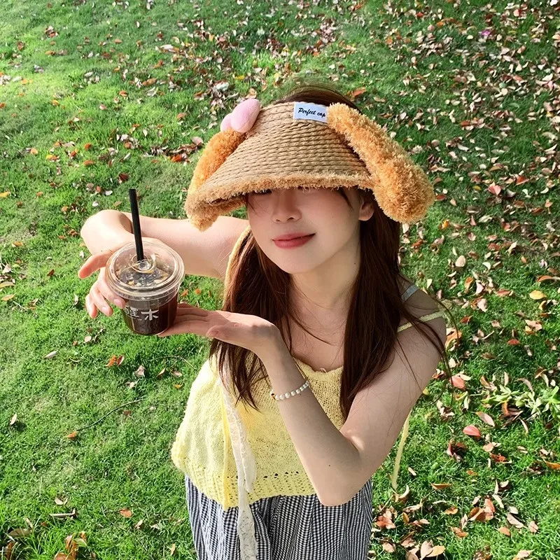 

Long-eared Bow Straw Straw Top Hat, All-match Big-brimmed Sun Hat, Anti-ultraviolet Summer Must-have Casual Sun Hat