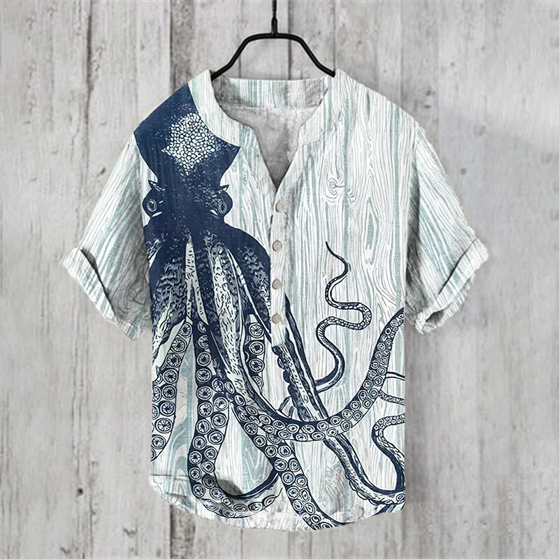 

Men's Vintage Hawaiian Art Print Wave Series 3D Digital Printed Casual Loose Short Sleeve Shirt Plus Size