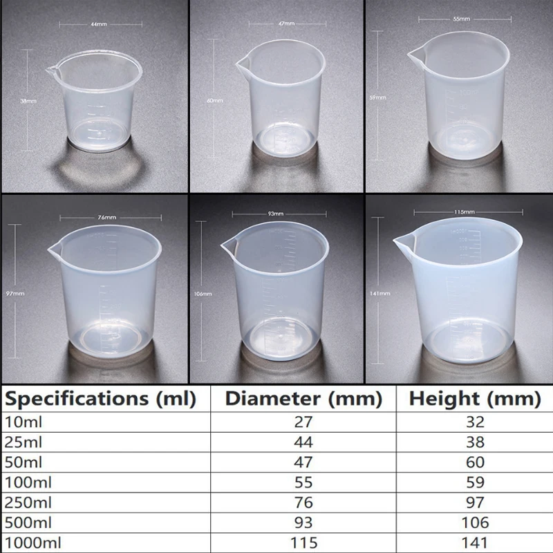 1-50pcs Plastic Graduated Measuring Cup Liquid Container Epoxy Resin Silicone Making Tool Transparent Mixing Cup Tools 20-1000ml