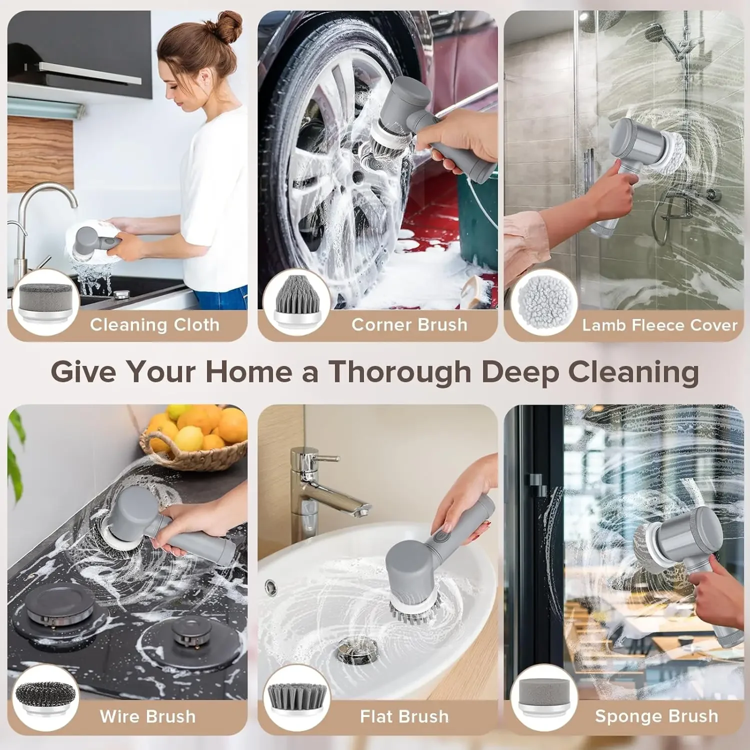 Электрическая щетка для чистки 2024, электрический скребок для ванной комнаты с 6 сменными насадками, ручной скруббер, без неетится