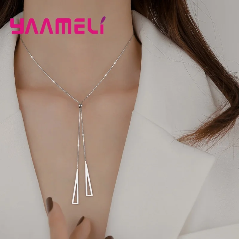 Simple Authentic S925 Sterling Silver Jewelry Necklace Fashion Geometry Clavicle Collar for Ladies Wedding Engagement Party