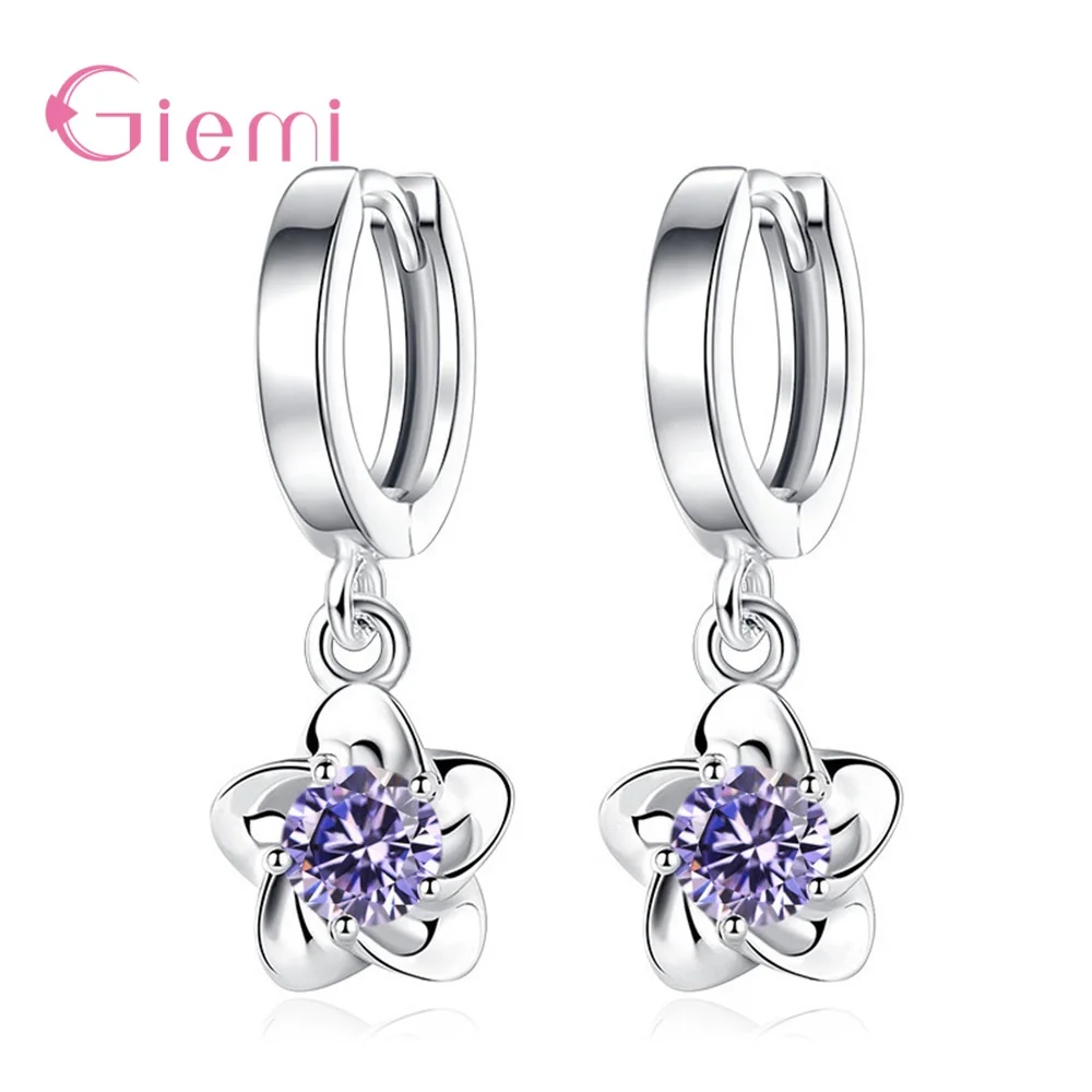 Fashion Simple 925 Sterling Silver Plum Blossom Pendant Necklace Earring for Women Girl Cubic Zircon Jewelry Sets Bijoux