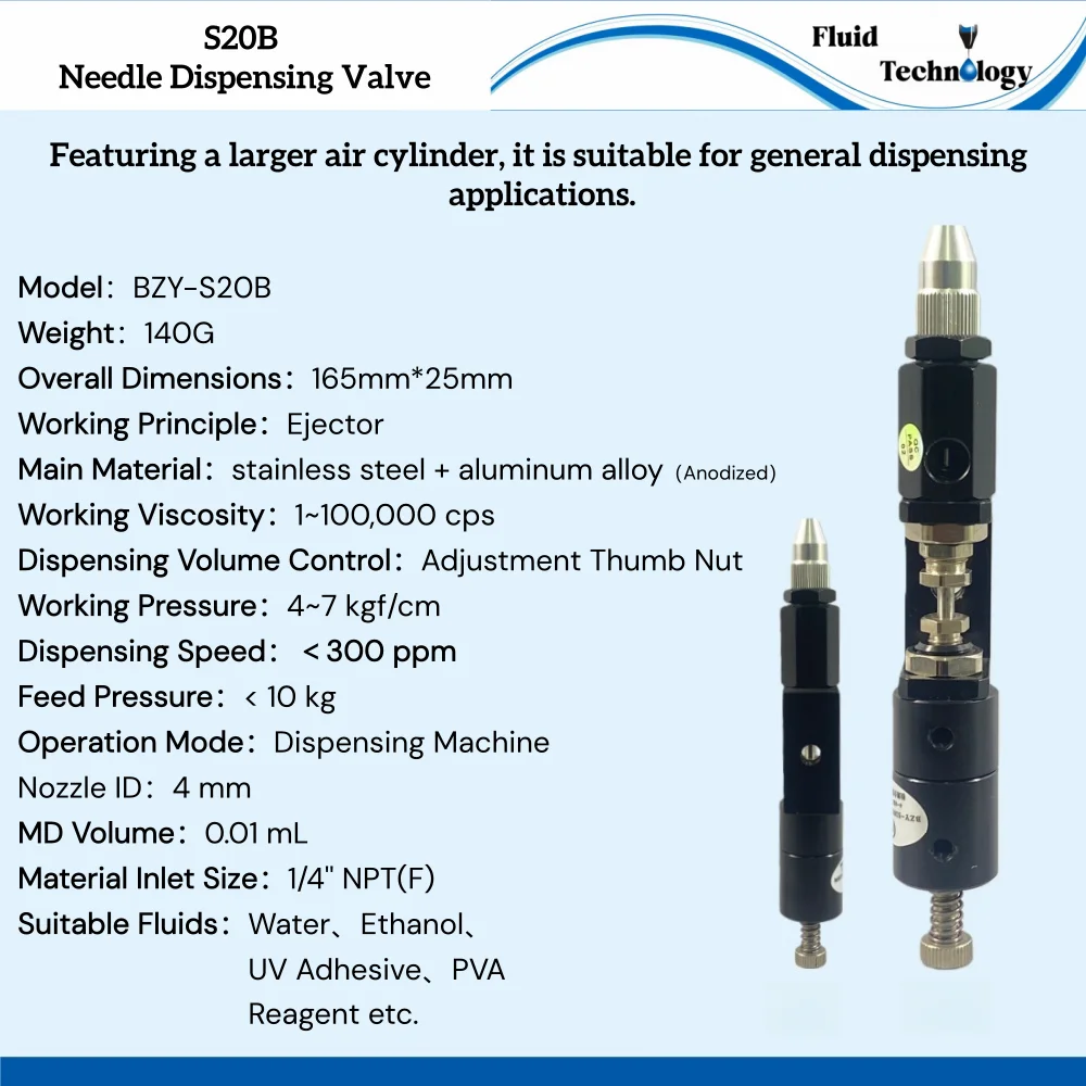 

S20B Needle Dispensing Valve Precision Adhesive stainless steel + aluminum alloy (Anodized) Adjustment Thumb Nut 1/4" NPT(F)