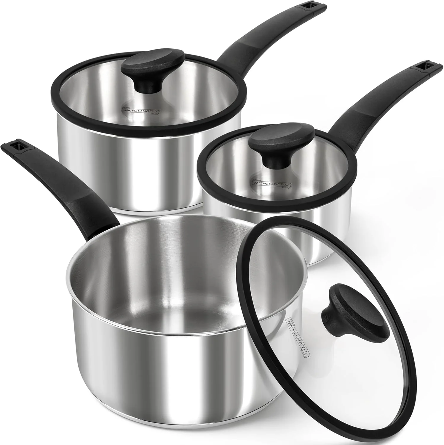 

Набор кастрюль из трехслойной нержавеющей стали с крышками, 1QT, 2QT, 3QT, индукционные, с антипригарным покрытием, для приготовления пищи на кухне