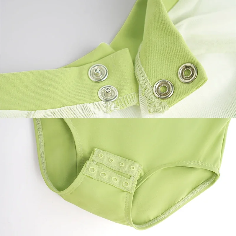 ثياب الباليه للفتيات شبكة الربط ملابس الرقص الكلاسيكية في سن المراهقة قصيرة الأكمام المطرزة الجمباز ثياب