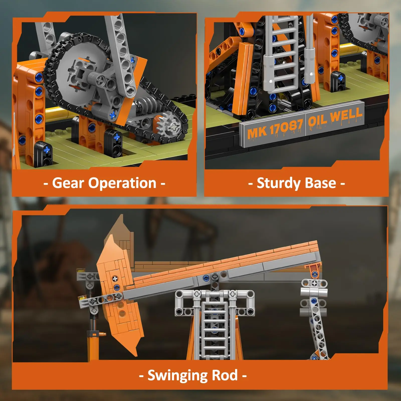 MK 840 قطعة مجموعة بناء نموذج زيت القرع الوظيفي مع محرك وبطارية، نموذج عرض سطح المكتب الهندسي للبالغين