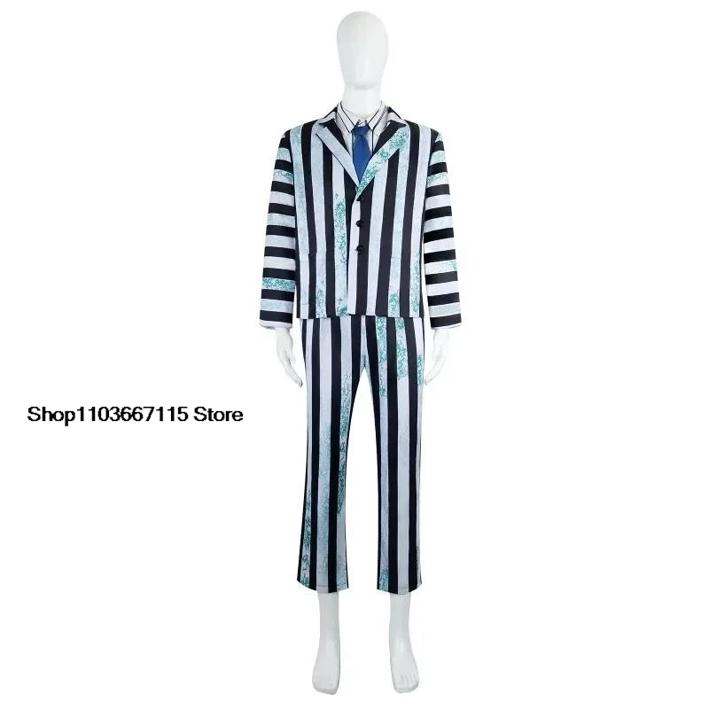 

Cosplay Juice Michael Keaton Cosplay Costumes Anime Stripes Suit Cos Punk Halloween Party Costumes for Women Men Cosplay Costume