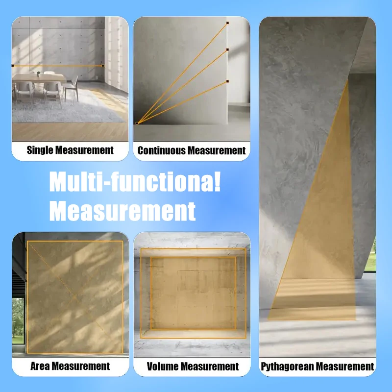 محدد المدى بالليزر 2 في 1 لشحن USB، 131 قدمًا/262 قدمًا، مع شريط قياس 16 قدمًا، شاشة LCD، أوضاع قياس متعددة وحدة