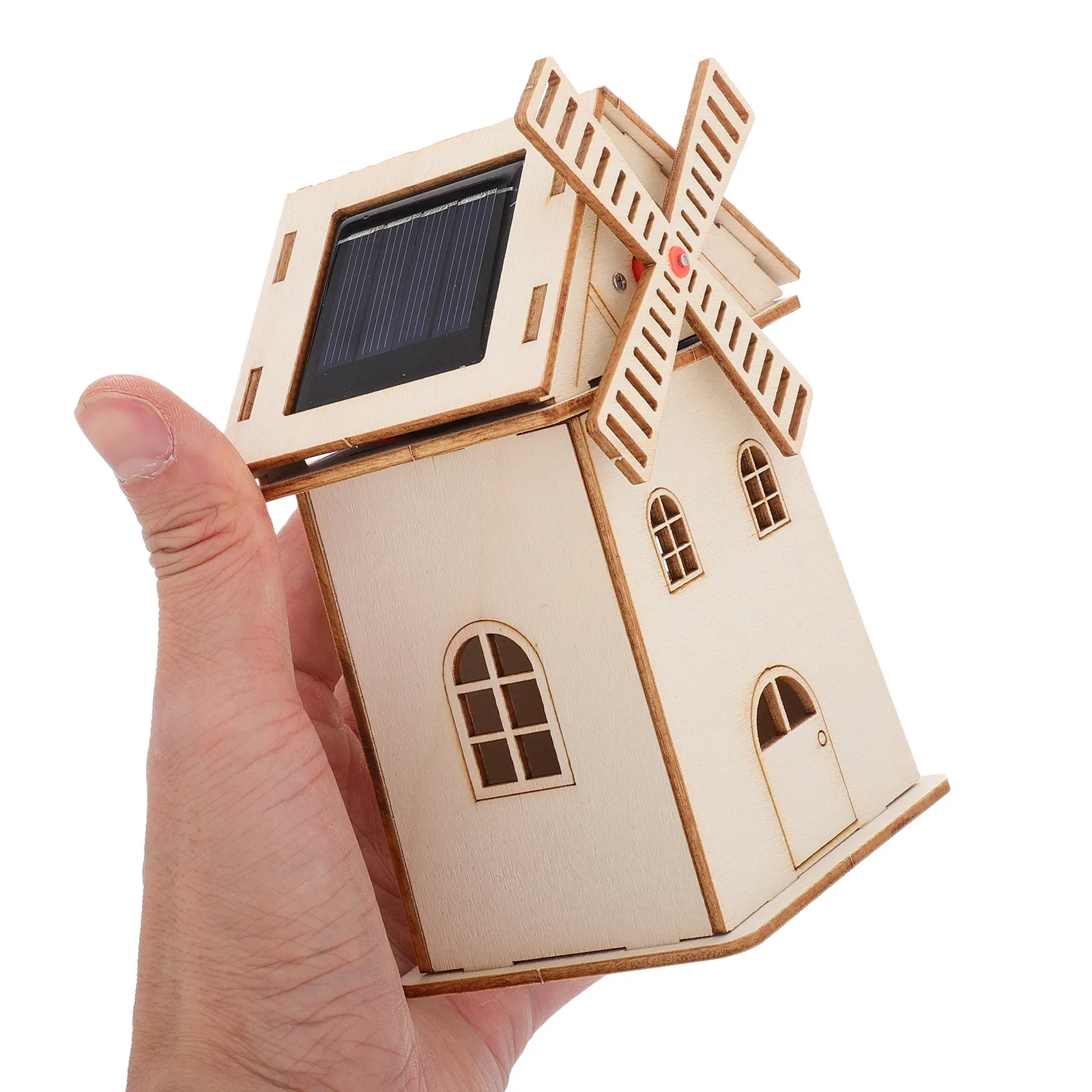 Kit éducatif solaire pour enfants : Maison éolienne en bois à assembler soi-même – Expérience scientifique à énergie solaire