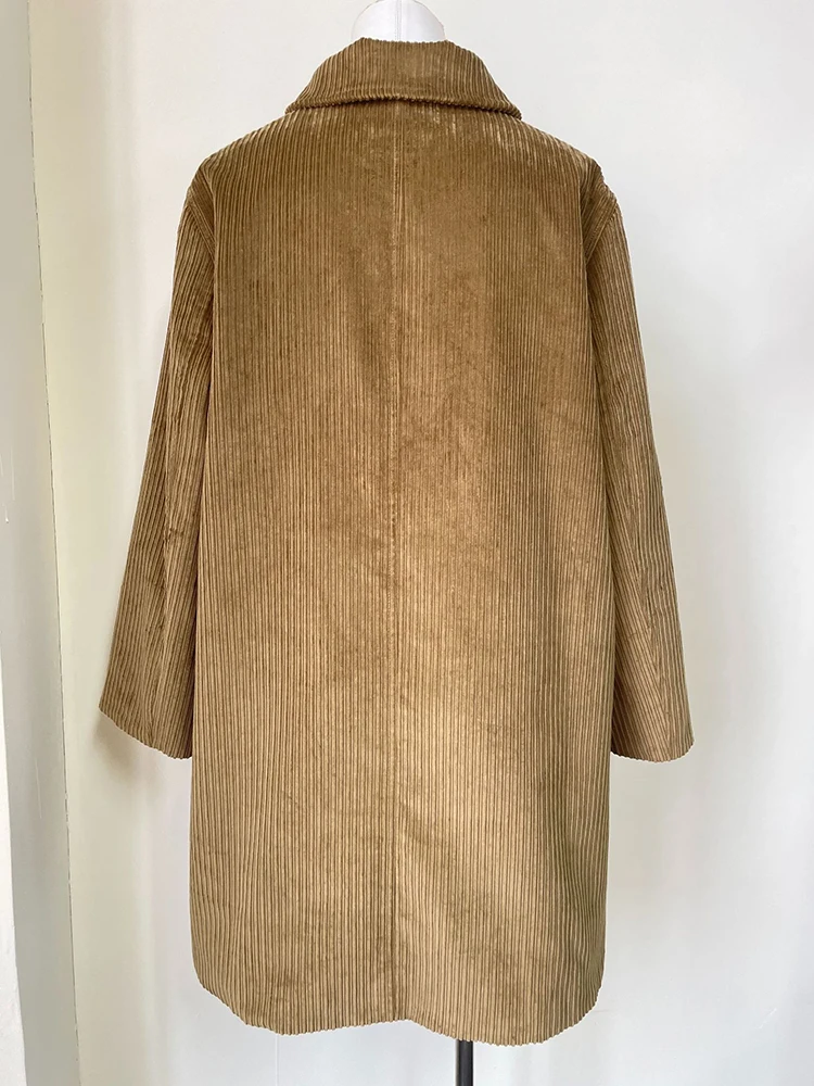 Reversible Oversized Corduroy Jacket – Women's Vintage Mid-Length Cotton Trench Coat (New for Autumn 2026)