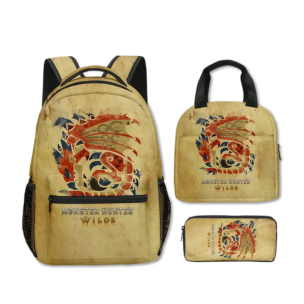 Cartoon Youthful Novelty Monster Wilds 3D Print 3pcs/Set School Bags Laptop Daypack Backpack portable Lunch bag Pencil Case