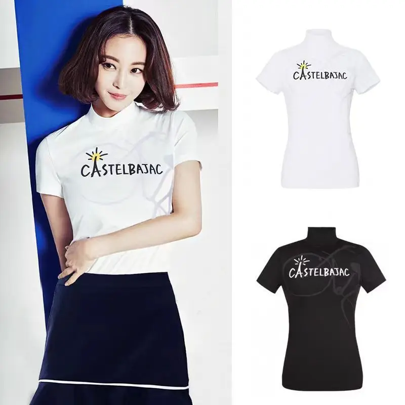 

Women's Summer Golf Slim-Fit Stand Collar Short-Sleeve T-Shirt Quick-Dry Breathable Casual Top Versatile Golf Shirt