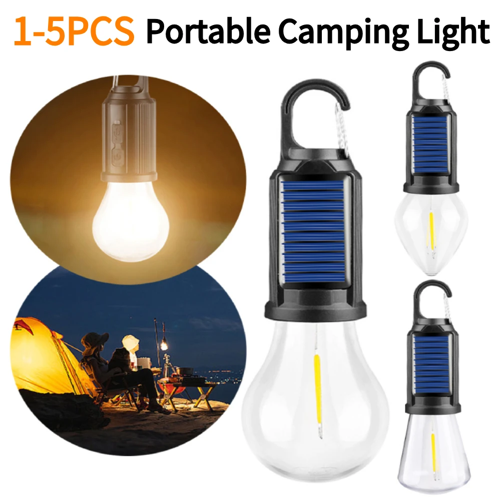1-5PCS Solar Powered LED Camping Lampe USB Lade Atmosphäre Licht Wasserdichte Tragbare Handheld Lampe für Outdoor BBQ Camping