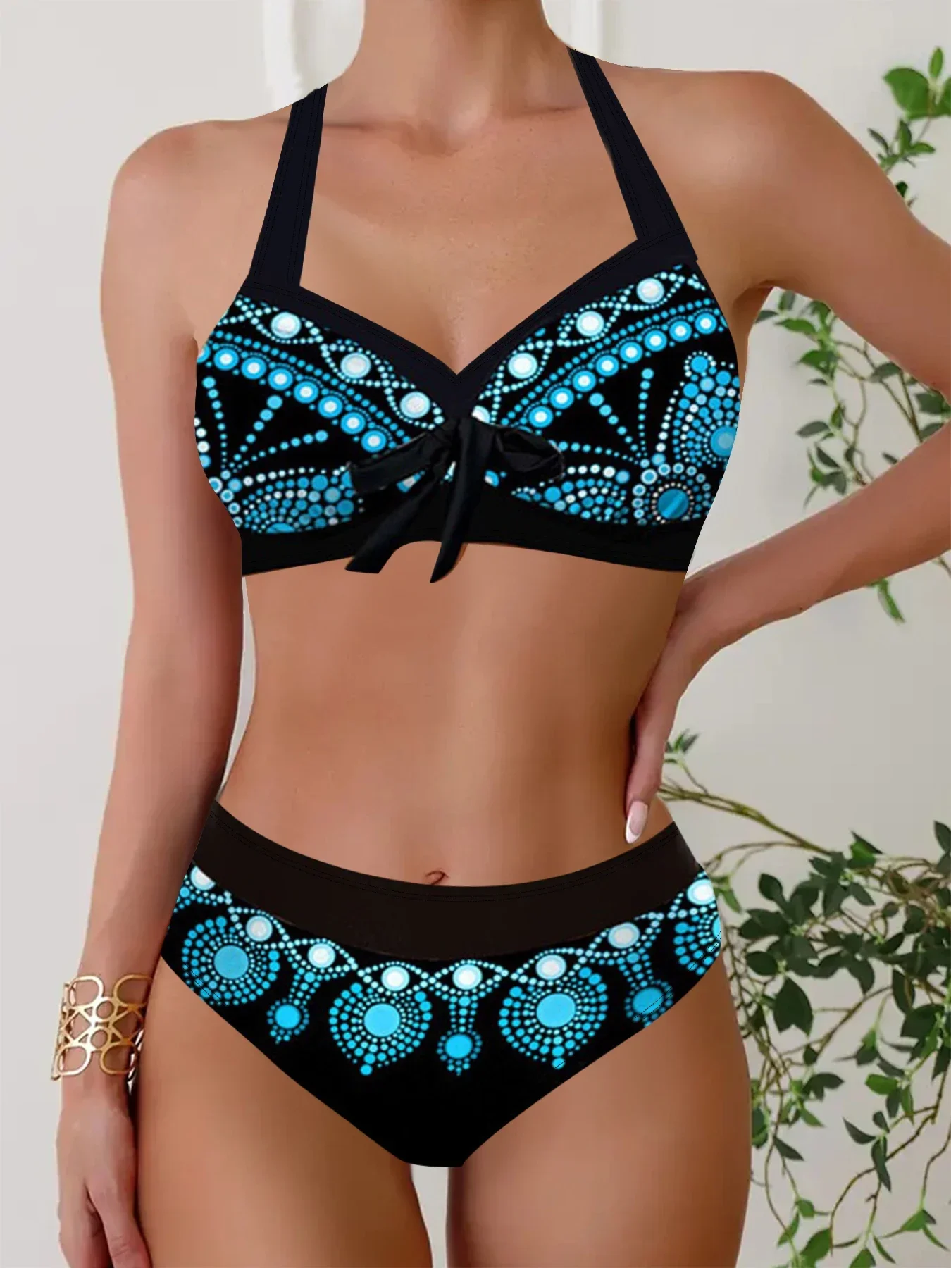 

Summer Women's Polka Dot Butterfly Print Sexy Swimsuit Bikini Tankini Short Two Piece Swimsuit S-5XL