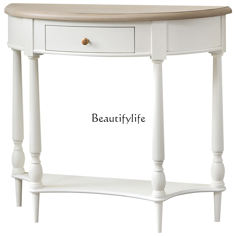 

American white cream style solid wood porch table semicircular aisle cabinet