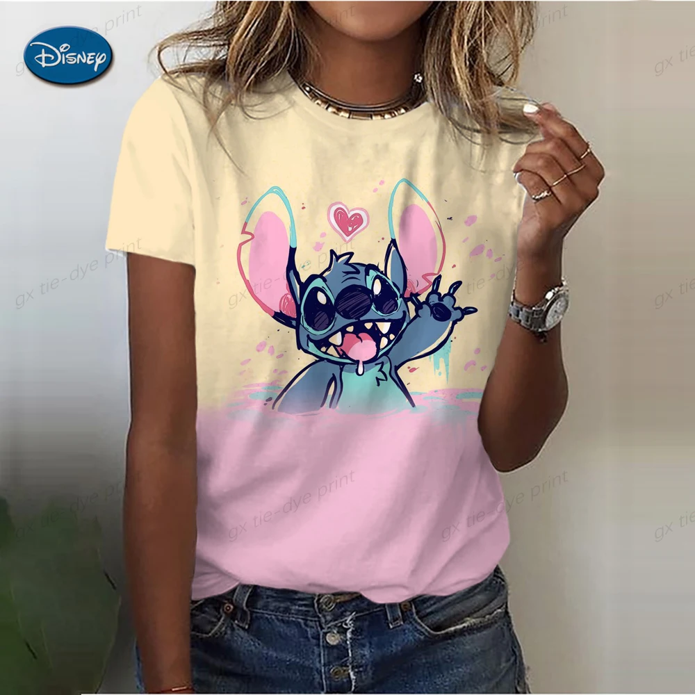 Ohana Means Family T-shirts Disney Stitch Print T Shirt Women's Clothing Short Sleeve Kawaii Haeajuku Tshirt Y2k Streetwear tees