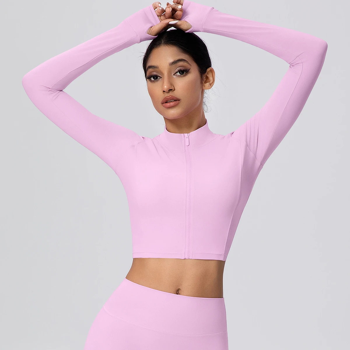 Vrouw Effen Kleur Slanke Casual Rits Lange Mouwen Yoga Strak Naakt Gevoel Sport Duimgat Gym Workout Top Running Yoga Jas