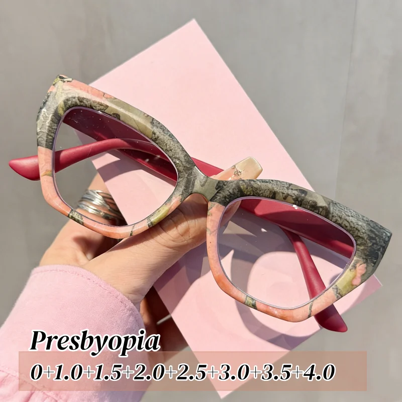 

Oversized Flora Printed Reading Glasses Women Men Fashion Trendy Large Frame Hyperopia Unisex Stylish Luxry Cat Eye Eyeglasses