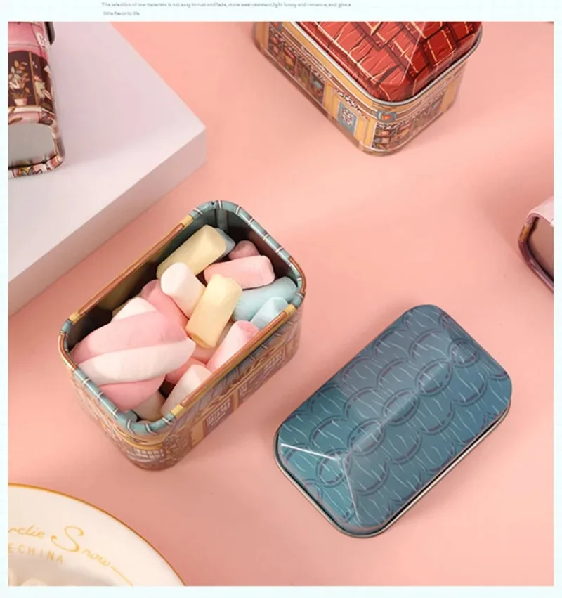 Mini Shop Design Collectables Tin Box Little House Seal Storage Box Candy Chocolate Container Small Packing Gifts for Kids Girl