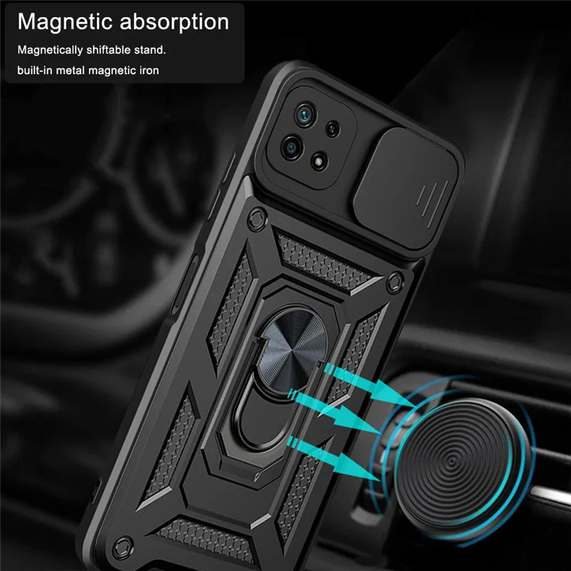 For Samsung Galaxy A22 Case Silde Lens Armor Shockproof Phone Case For Samsung M22 F22 A 22 5G Magnetic Ring Holder Cover