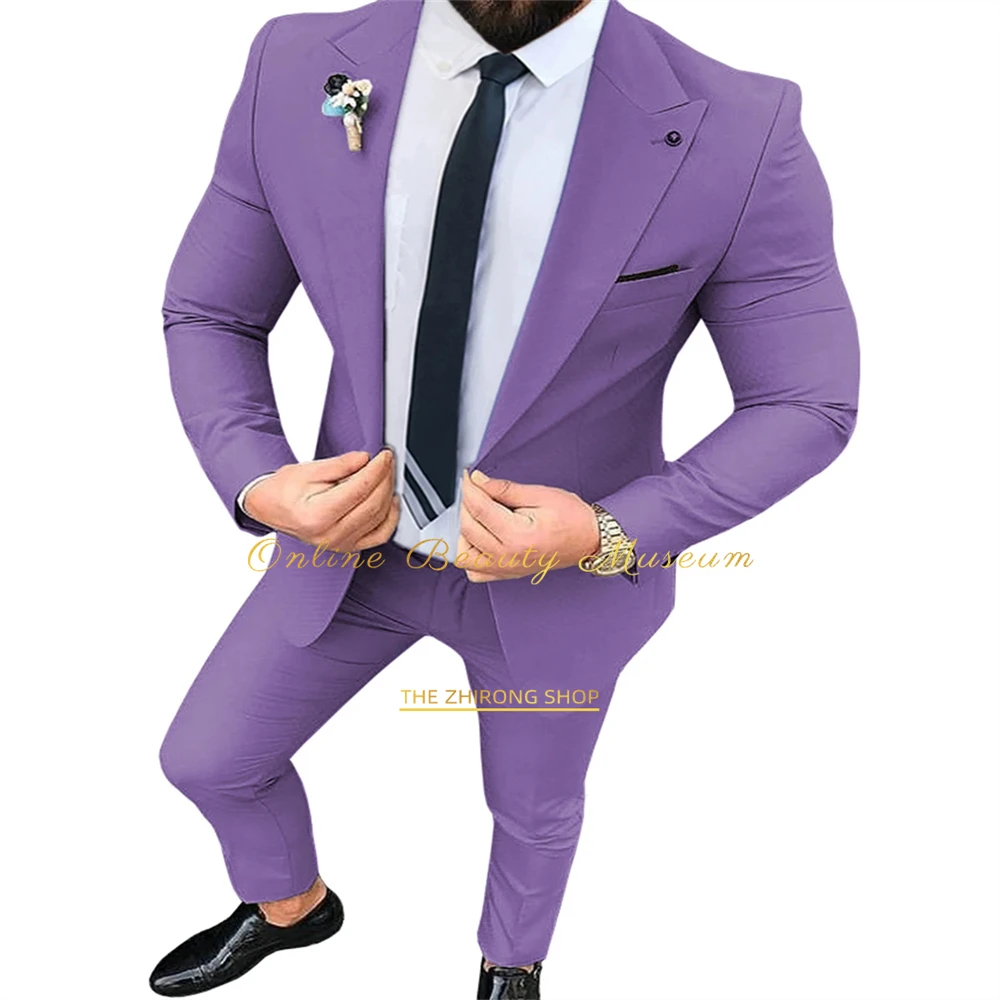 Purple Peak Lapel 2-Piece Suit (jacket + pants), Casual Suit for Men's Business Events or Weddings, Simple Style and Sim Fit