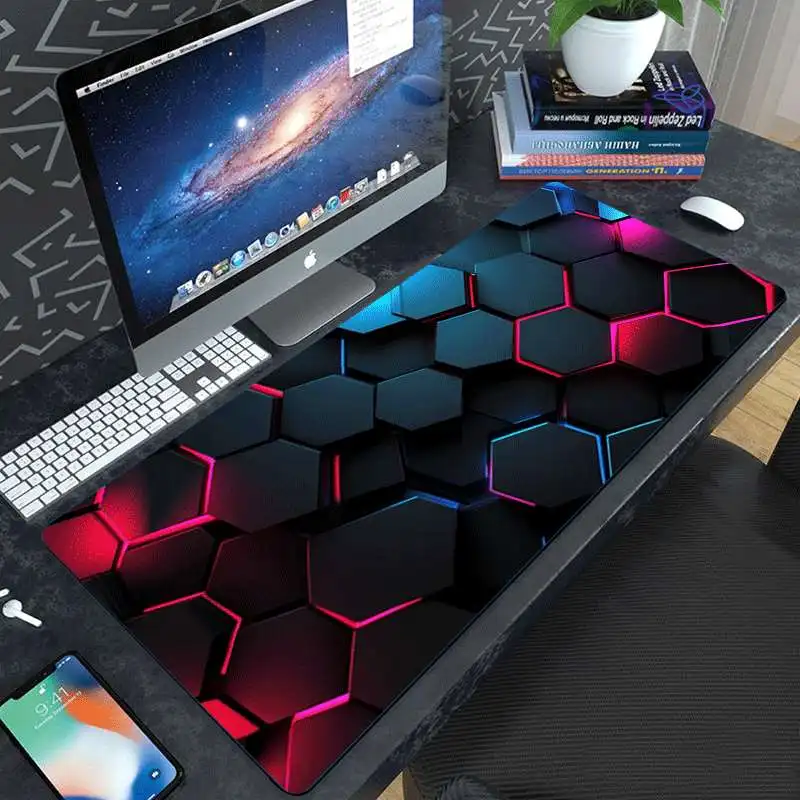 CIFBUY Large Gaming Mouse Pad Neon Hexagon Grid PC Keyboard Desk Mat Washable Durable Non-Slip Rubber Base Home Office Decor