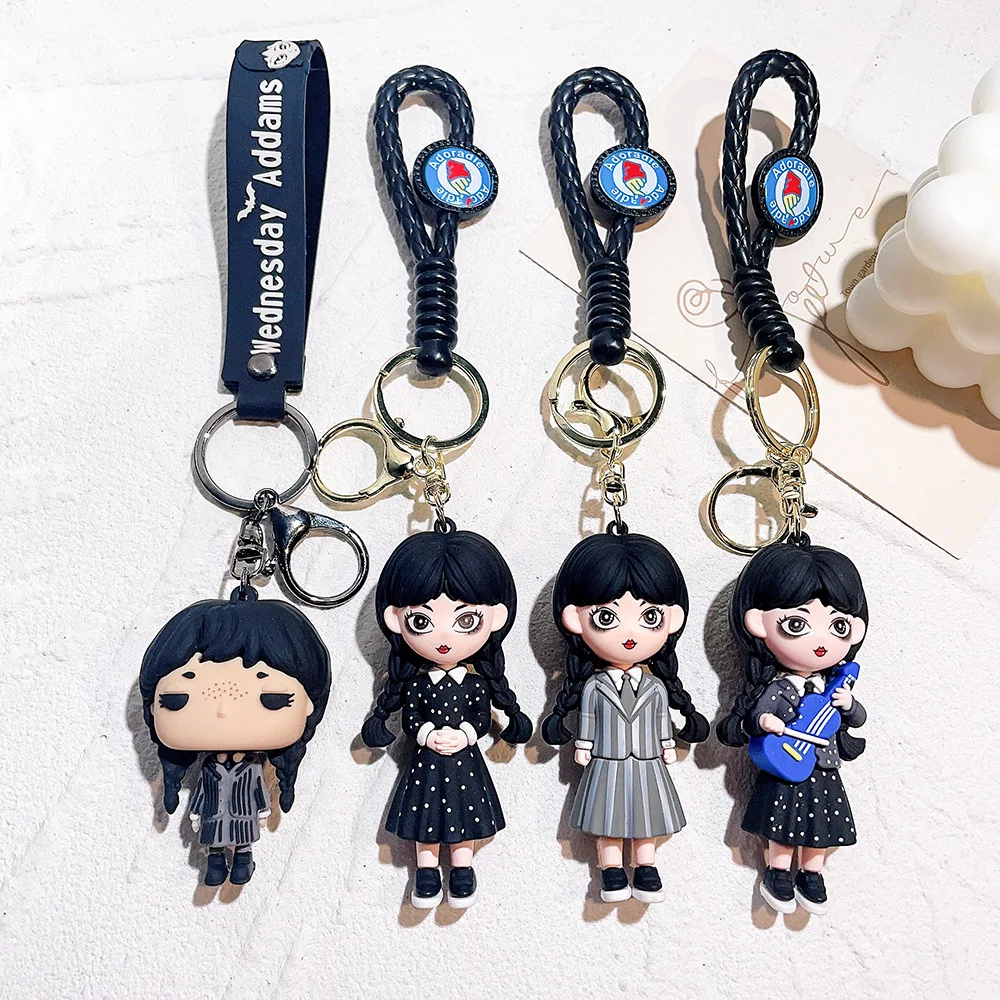 Horror Wednesday Addams Silicone Keychain Toy Thing Hand Home Decor Keychain Doll Schoolbag Pendant Halloween Toy Costume Props