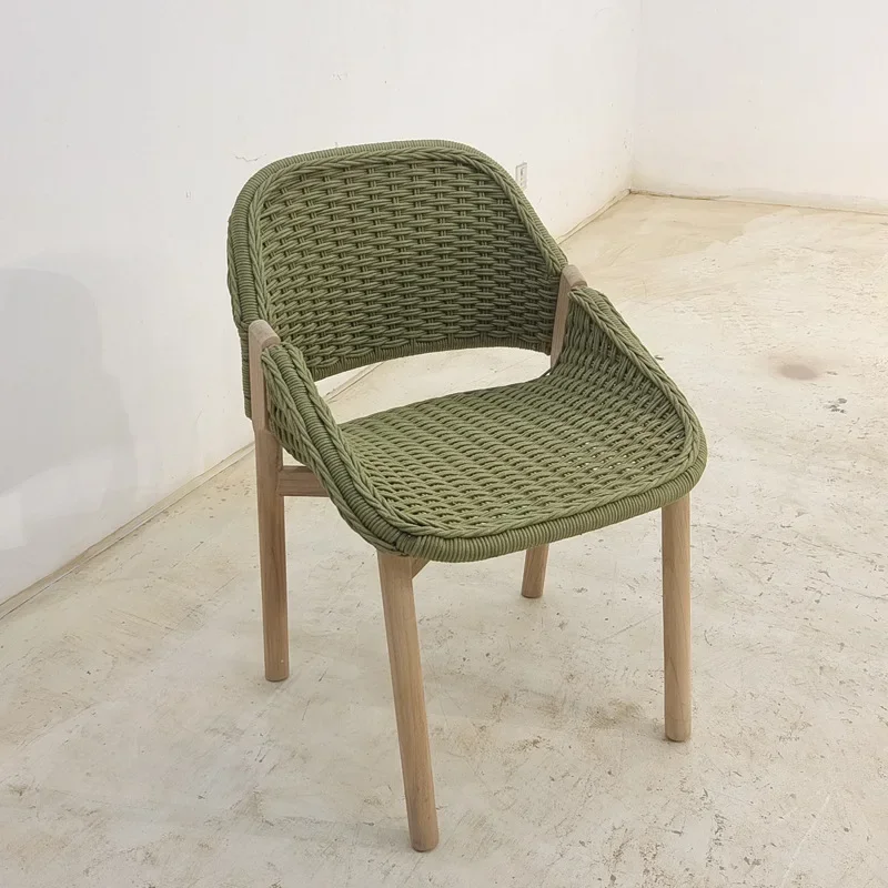 Rattan solid wood dining chair, open-air outdoor courtyard garden homestay coffee chair, teak outdoor furniture in groups of 5
