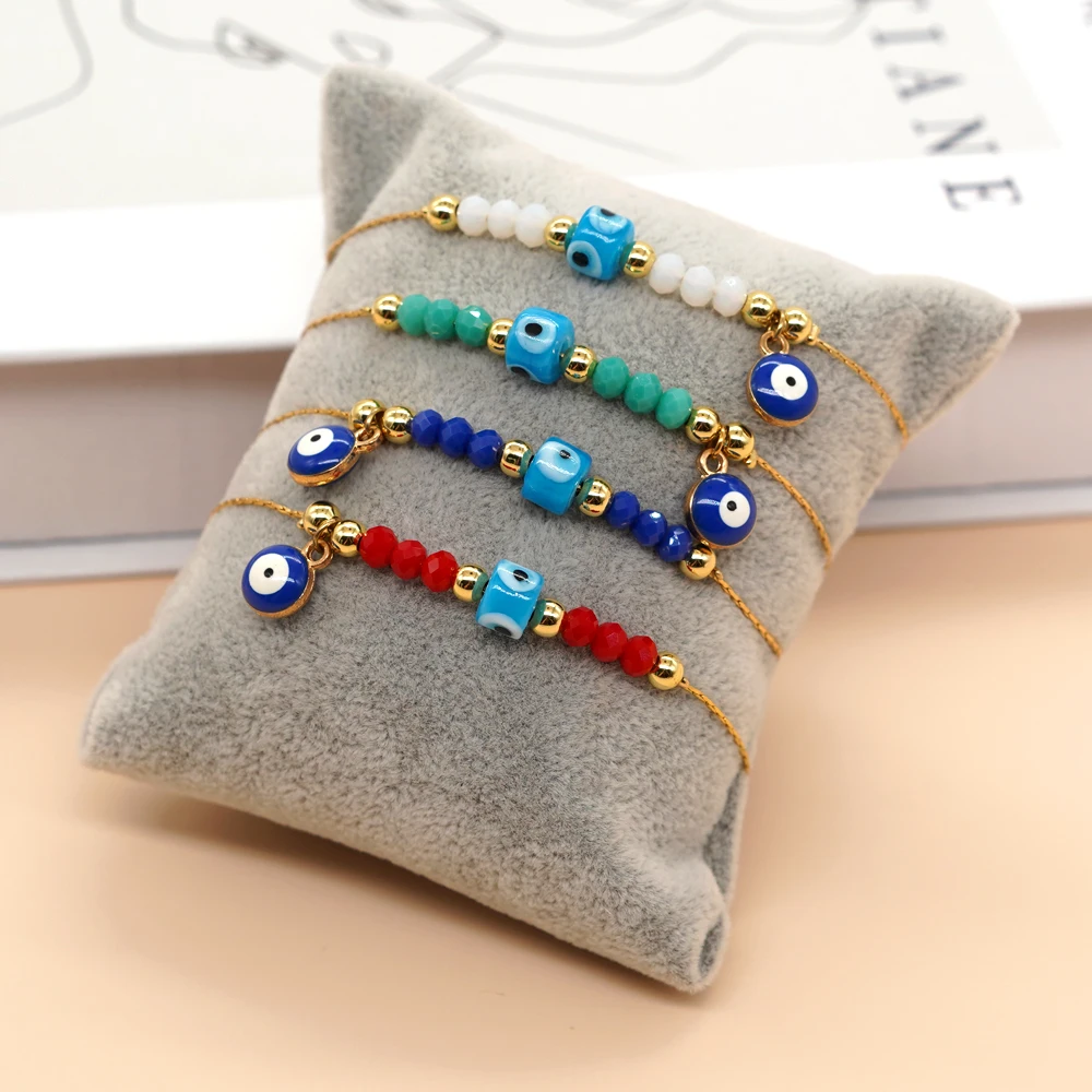 Go2boho Summer Handmade Fashion Jewelry Multi Color Crystal Beads Evil Eye Gold Plated Bracelets For Women Party Accessories