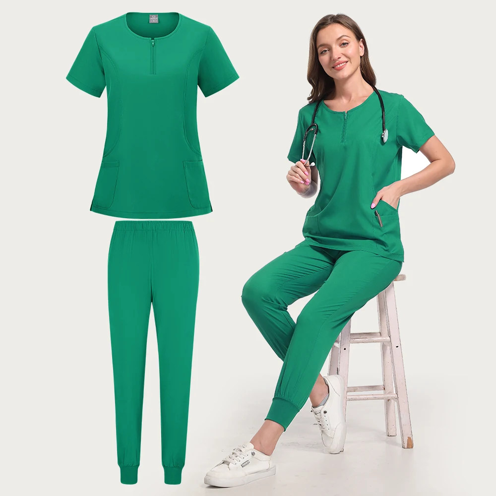 Medical Scrub Set Soft Elastic Fabric Clinic Workwear Operating Room Top Pants Surgical Clothes Hospital Uniform