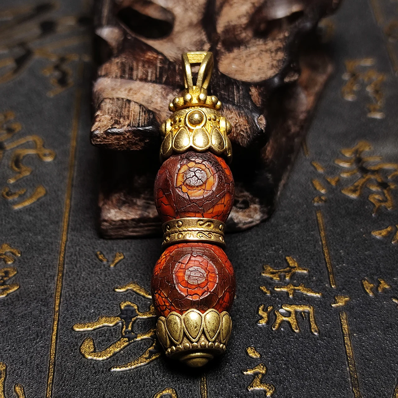 Tibetan Orange Red/Brown 3 Eye Totem Heavy Weathered Agate Dzi Beads Copper Component DIY Jewelry Necklace Pendant Free Shipping