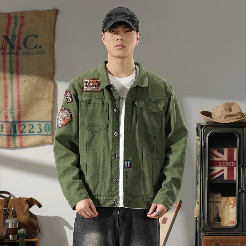 

Мужская осенне-зимняя свободная куртка из хлопка с вышивкой, повседневная верхняя одежда, однобортная, с воротником-стойкой