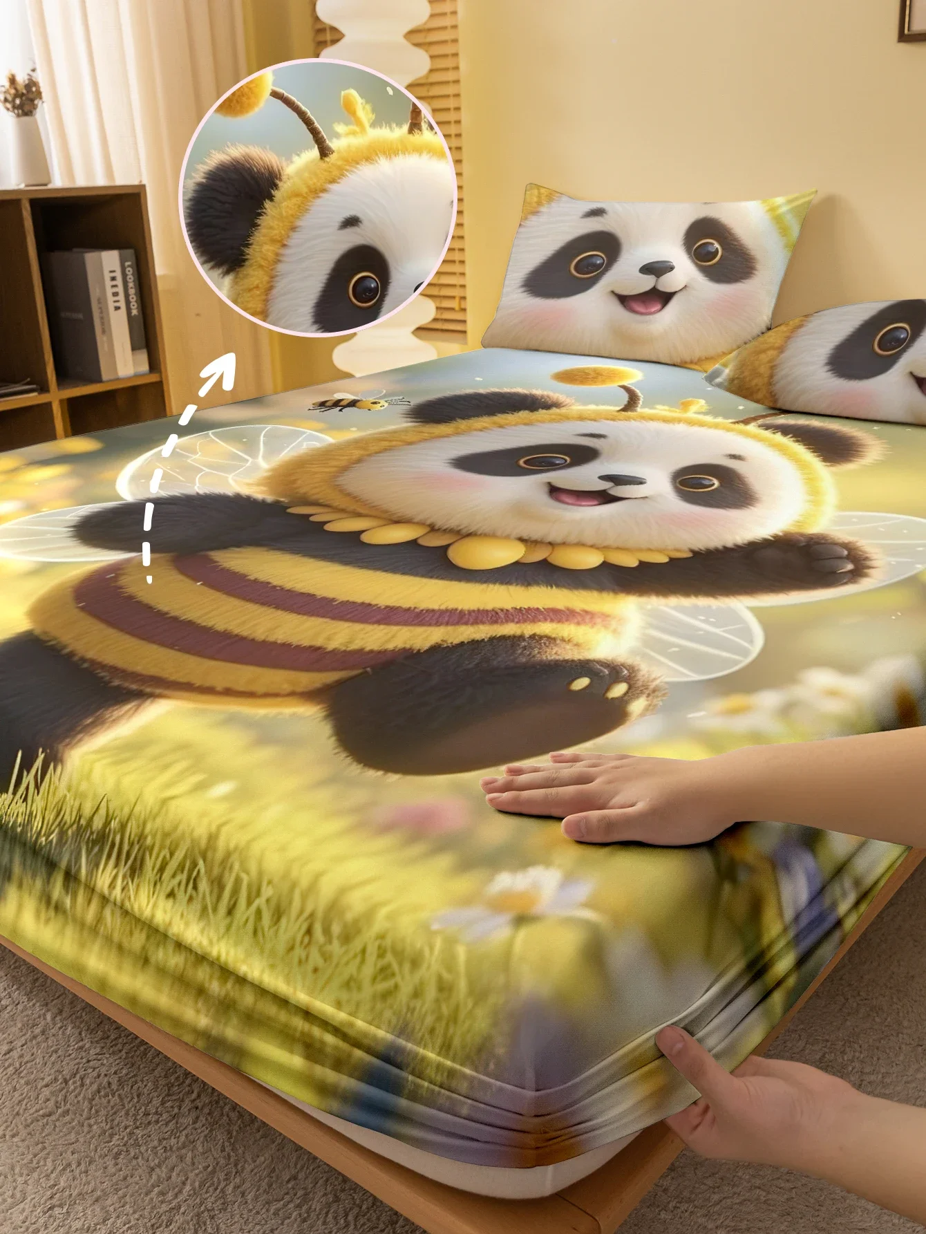 

1 cartoon cute Animal Panda digital printed frosted Fitted Sheet,bedroom printed bed cover,bedding(No pillowcase)