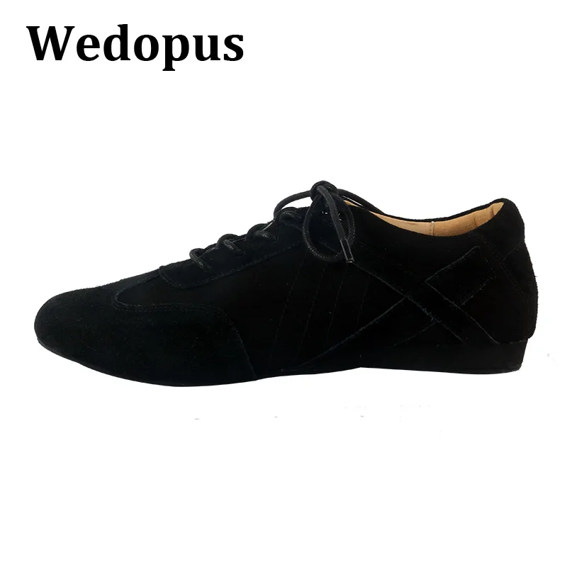 Wedopus High Quality Dance Soles to Stick on Sports Shoes Black Suede Leather Ballroom Swayd Dance Shoes Sneakers