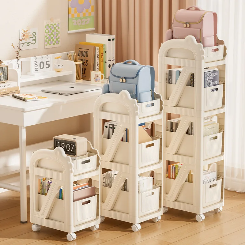 

Movable Bookshelves Rolling Cart School Bag Shelves Drawer Style Storage Rack Under-Table Wheeled Snack Storage Trolley