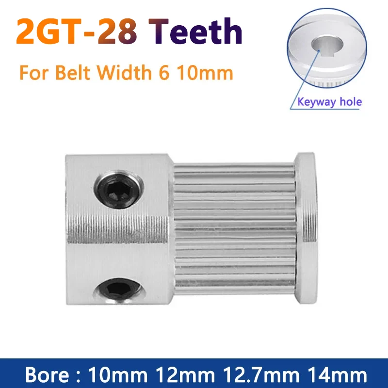 

1pc 28 Teeth 2GT Timing Pulley Bore 10 12 12.7 14mm for Width 6mm 10mm 28T GT2 Synchronous Belt 3D Printer Parts Pitch 2mm