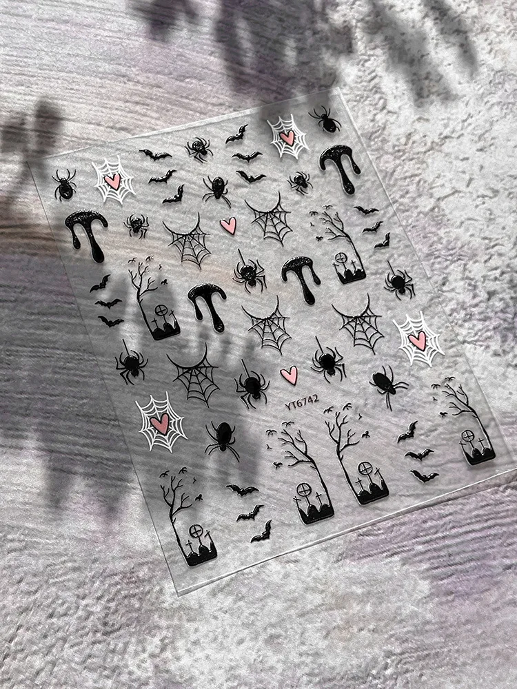 1 قطعة القلعة القوطية والغامق الخيال مسمار الفن ملصق نسيج ذاتي اللصق مع ثلاثية الأبعاد مثل القلاع القرون الوسطى الخفافيش القمر والتيجان للنساء