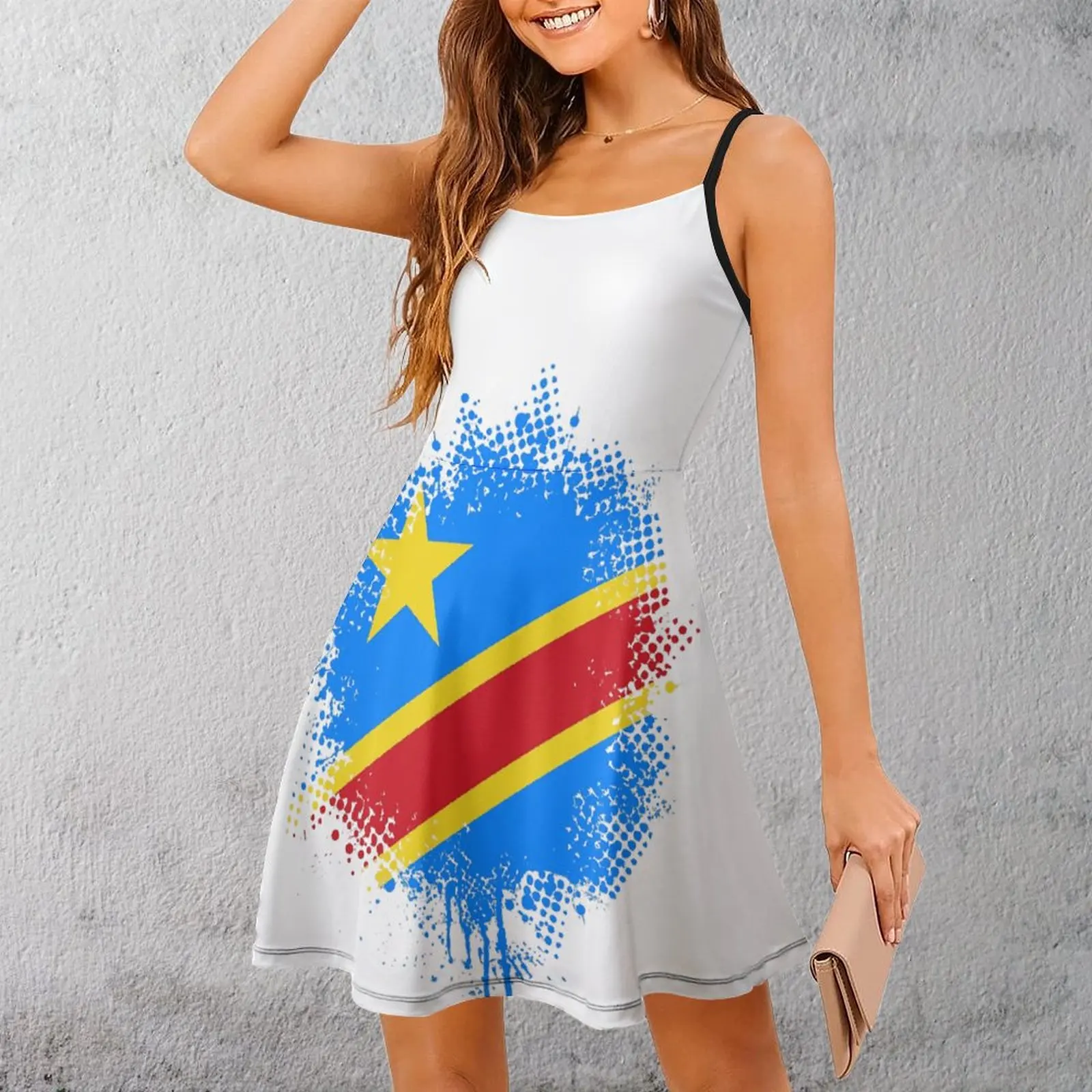 

Sexy Woman's Clothing Strappy Dress Flag of Democratic Republic of The Congo Women's Sling Dress Funny Parties Funny Novelty