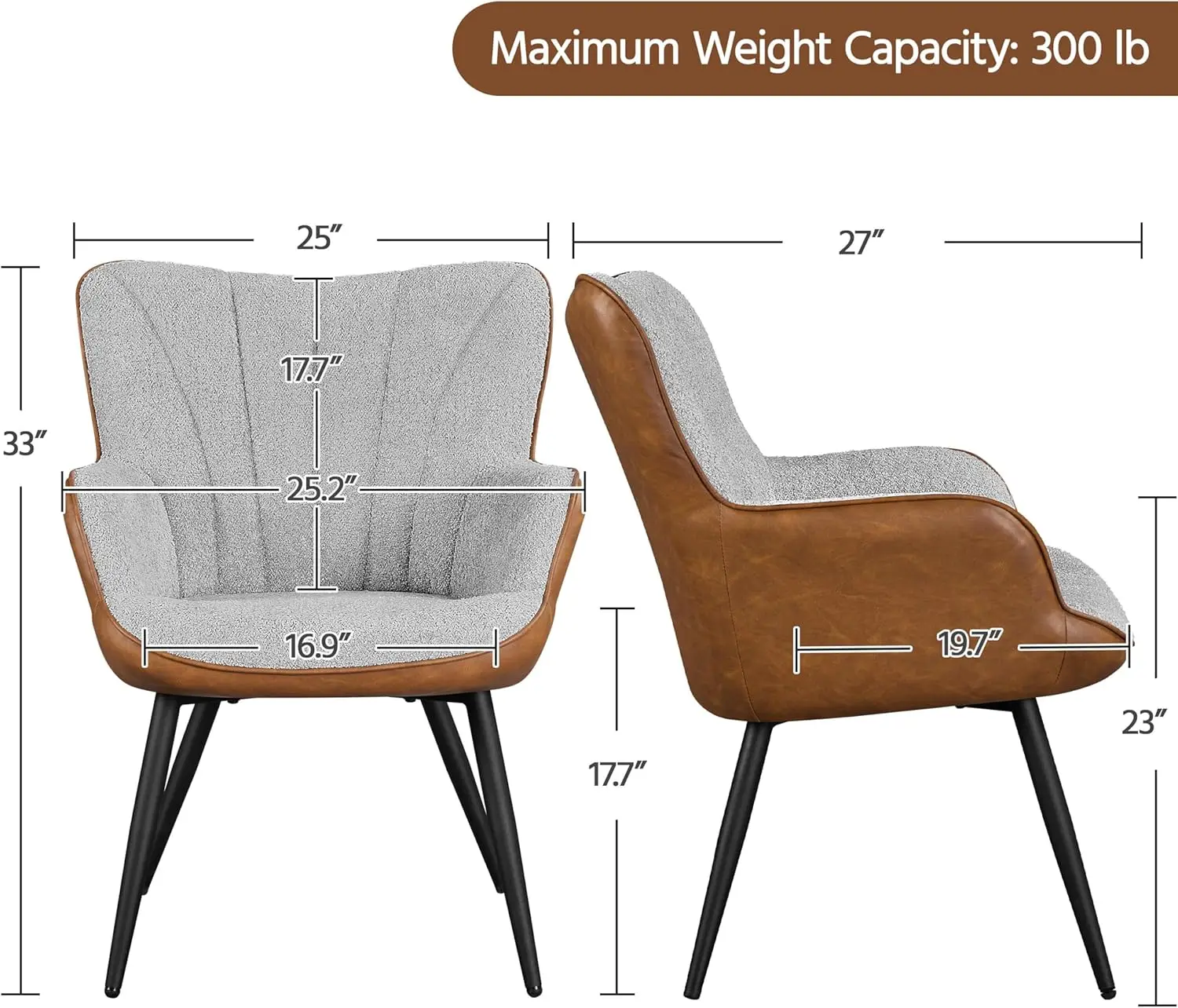 

Yaheetech Accent Chair, Modern Fuzzy Boucle Fabric And Faux Leather Armchair, Upholstered Vanity Chair With High Curved Back