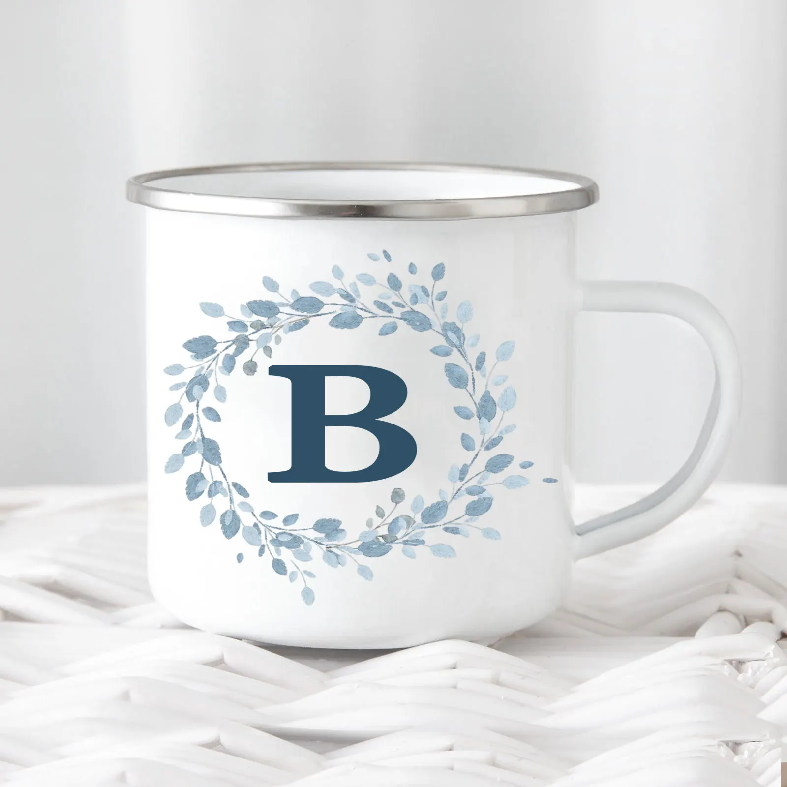 Personalised Initial Flower Printed Enamel Mugs Custom Monogram Wine Juice Cup Bridal Shower Bachelorette Party Bridesmaid Gifts