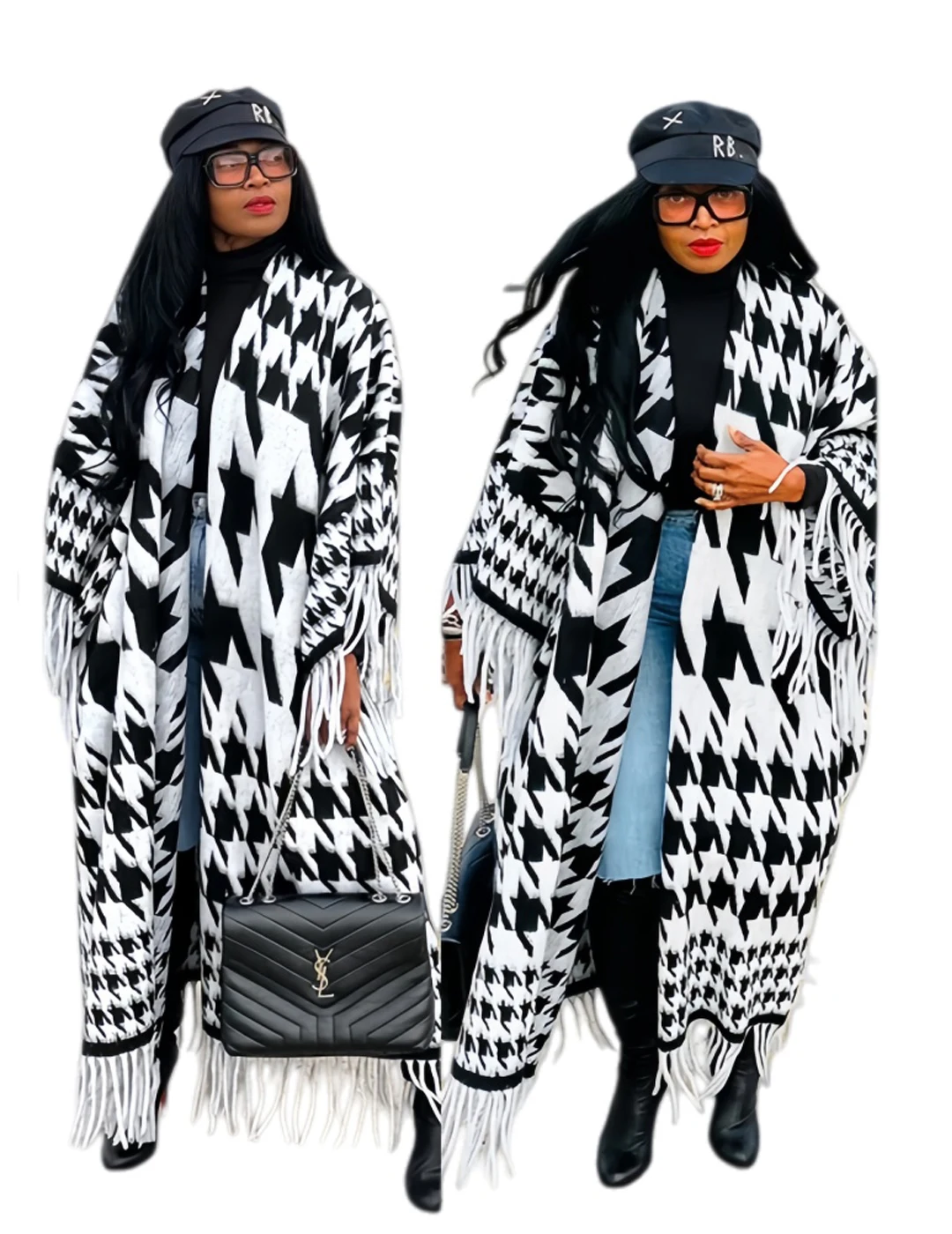

African Women Winter Open Front Cardigans Kimonos Plus Size Fashion Printed Tassel Long Duster Coat Thick Sweater For Holiday
