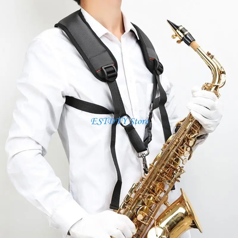 

G6DE Soft Saxophone Holder with Hook, Adjustable Sax Woodwind Strap Saxophone Strap Saxophone Harness Double Shoulder Strap