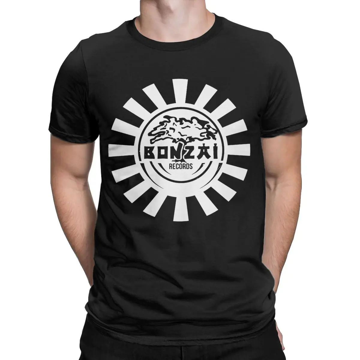 Bonzai Records Men T Shirts Funny Tees Short Sleeve Crew Neck T-Shirts Pure Cotton Plus Size Clothes