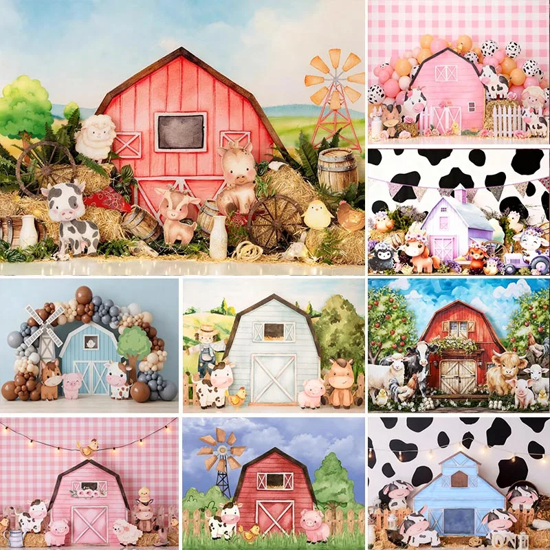 LS Rural Farm Backgrounds Birthday Cake Smash Kids Baby Photocall Props Child Adult Photography Decors Cow Tractor Backdrops