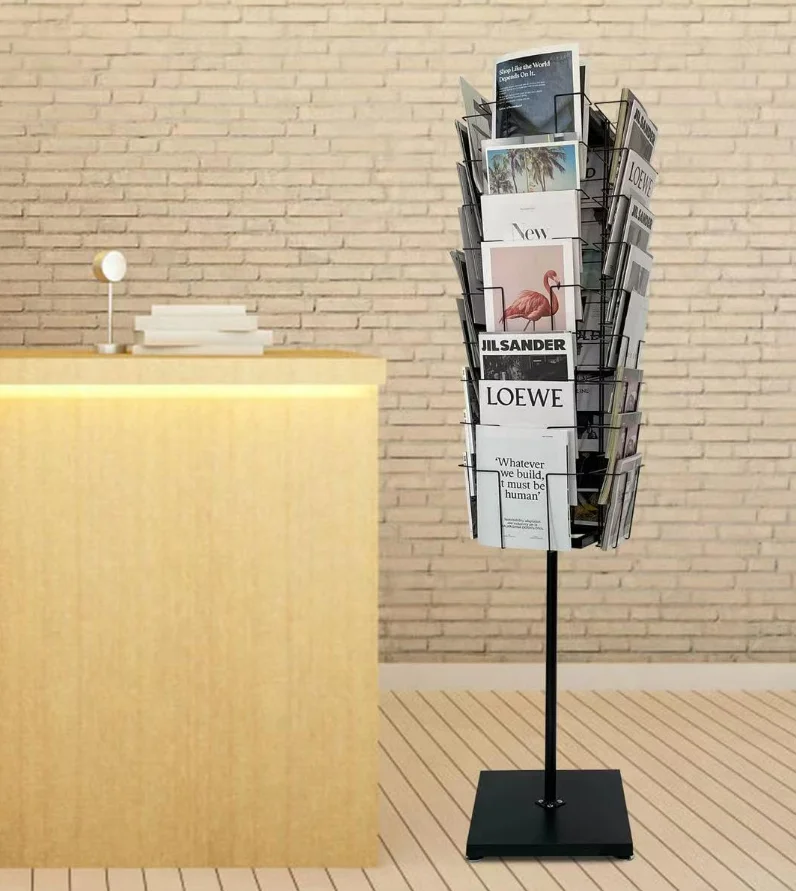 Magazine Rack,Store Shelves 36 Pockets Rotating Magazine Rack Stand Books Brochures And Literature Display