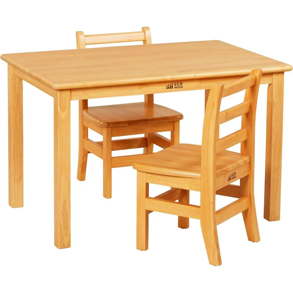 

3-Piece Kids' Wooden Table and Chairs Set with 12in Seat Height