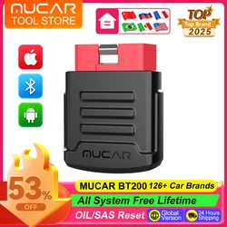 MUCAR BT200 OBD2 Scanner for Car Full System Diagnost Free Lifetime Update OIL/SAS Obd2 Bluetooth Code Reader Diagnostic Tools
